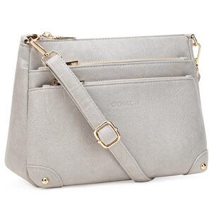 4716 Purse Medium Crossbody Bags Multi Zipper Pocket Leather Shoulder